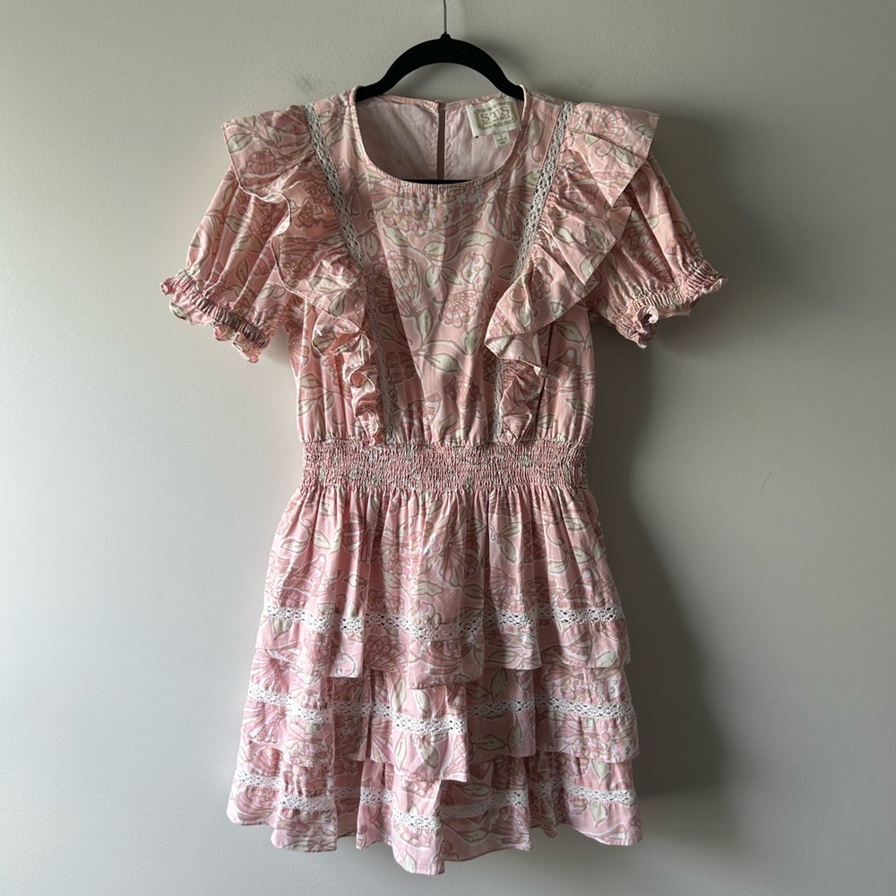 Sail to Sable pink floral printed ruffle cotton dress